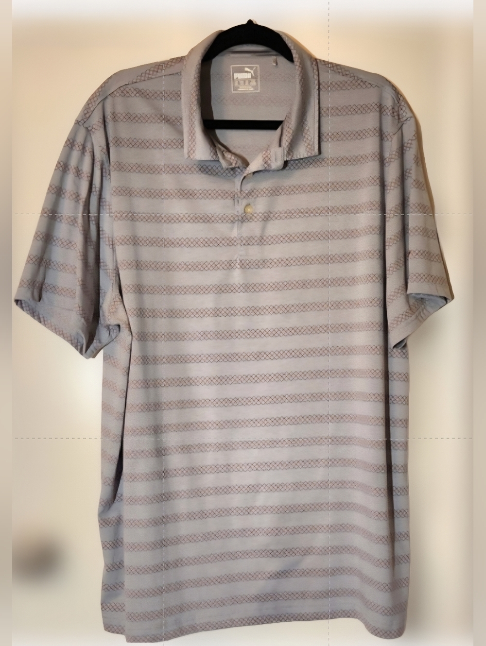 Polo Shirt Mens Gray With Merlot Stripes XXL Puma EUC